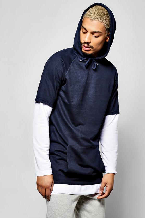 Faux Layer Longline Hoodie With Zips